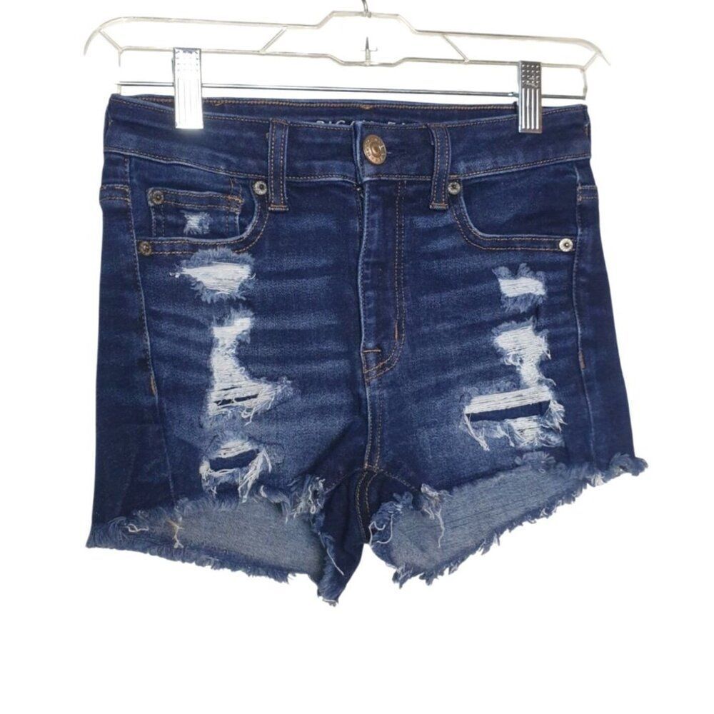 American Eagle Hi-Rise Shortie 00 Distressed Denim Ne(X)t Level Stretch Cut-Off